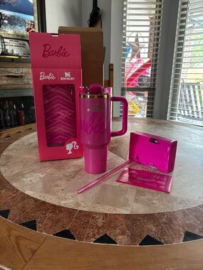 Barbie Hot Pink Travel Mug with Handle and Straw